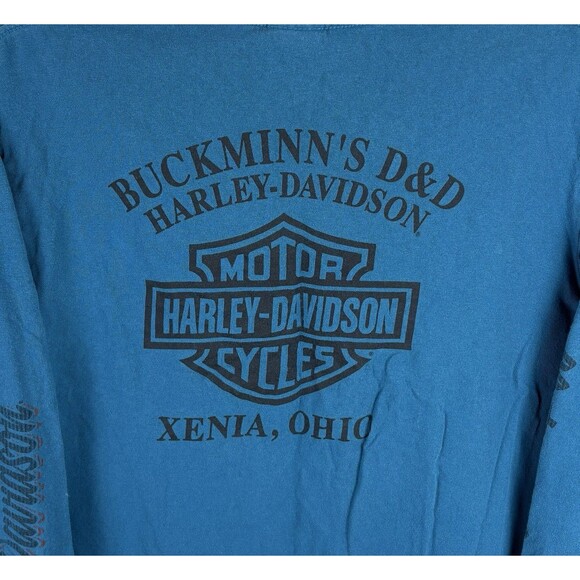 Y2K Harley Davidson Graphic T-Shirt / Long Sleeve / Blue / Size Large / Ohio - Picture 6 of 7